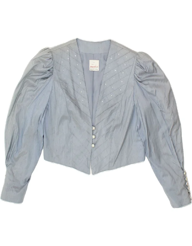 VINTAGE Womens Bolero Jacket EU 40 Medium Blue Silk