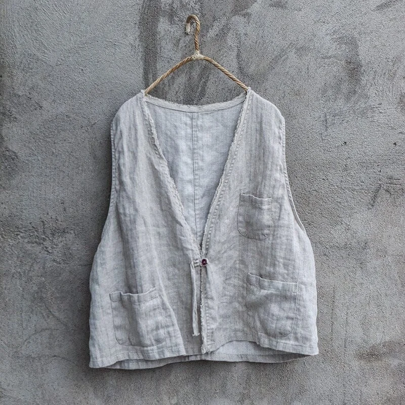 Women Autumn Retro Loose Linen Waistcoat