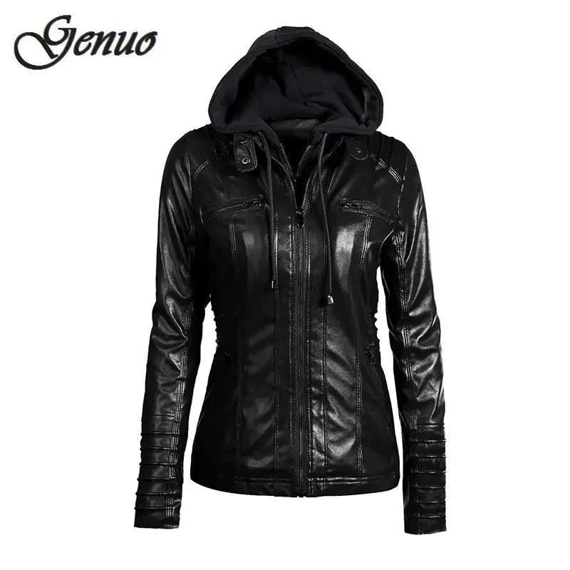 FZ Women's Faux Leather PU Hooded Jacket