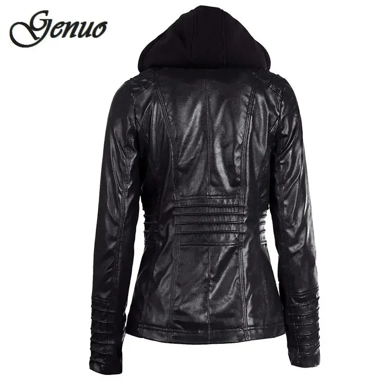 FZ Women's Faux Leather PU Hooded Jacket