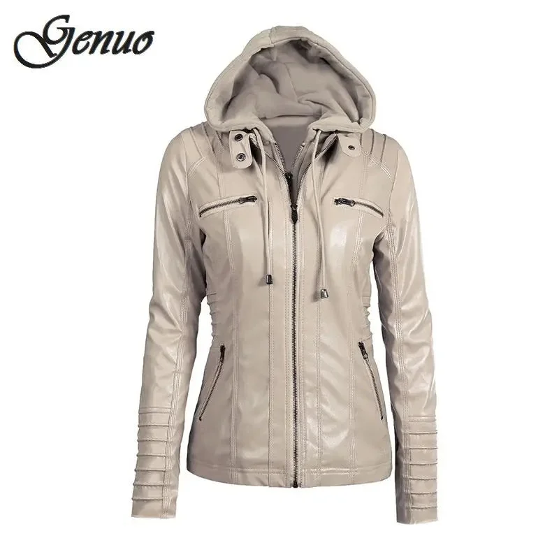 FZ Women's Faux Leather PU Hooded Jacket