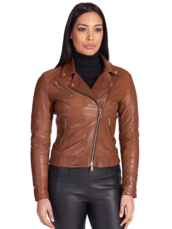 Women’s Casual Brown Leather Biker Jacket