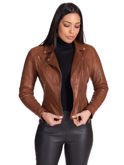 Women’s Casual Brown Leather Biker Jacket