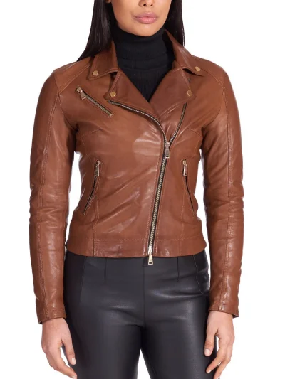 Women’s Casual Brown Leather Biker Jacket