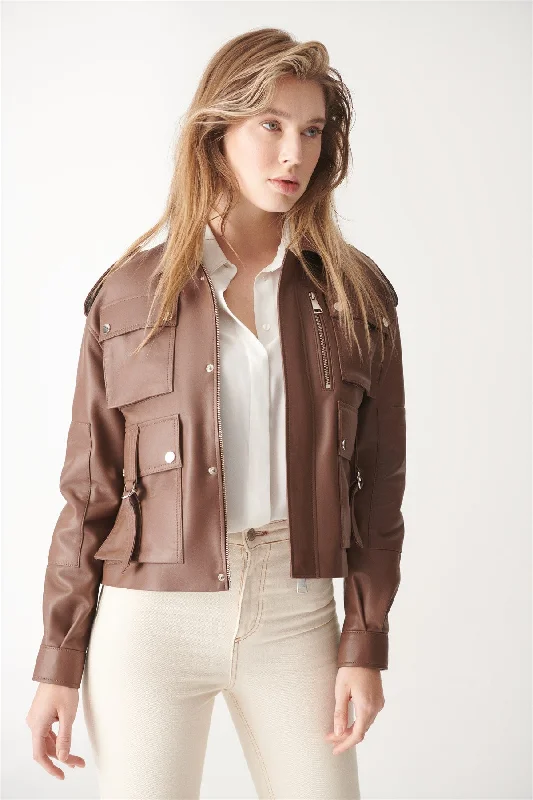 Womens Brown Sport Biker Leather Jacket