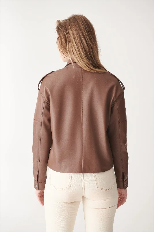 Womens Brown Sport Biker Leather Jacket