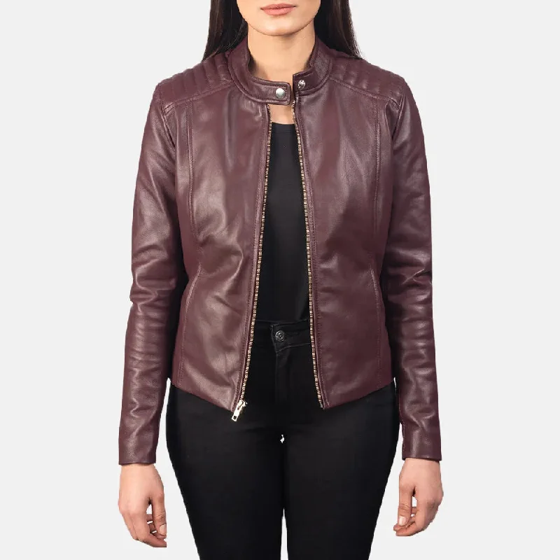 Women's Maroon Leather Jacket - Sheepskin Leather