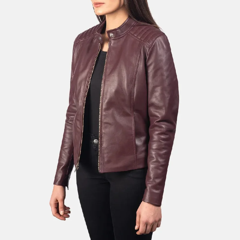 Women's Maroon Leather Jacket - Sheepskin Leather