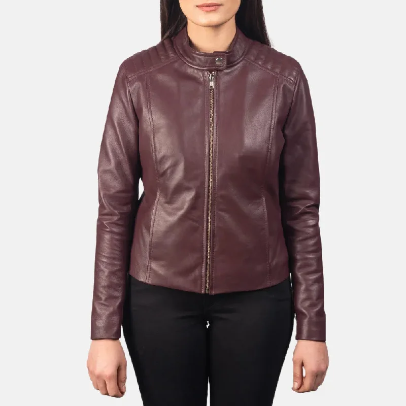 Women's Maroon Leather Jacket - Sheepskin Leather