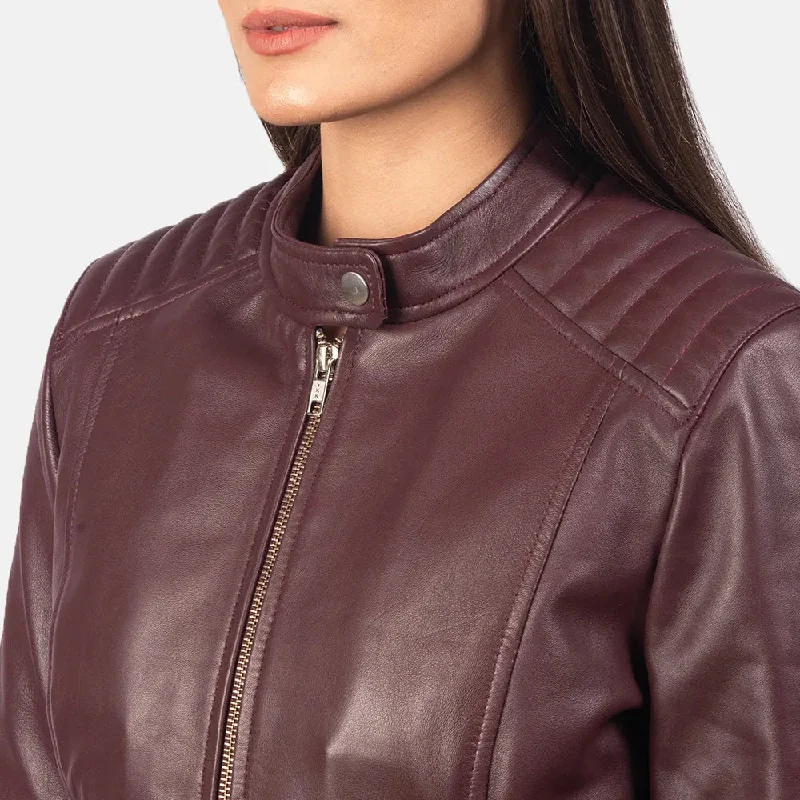 Women's Maroon Leather Jacket - Sheepskin Leather