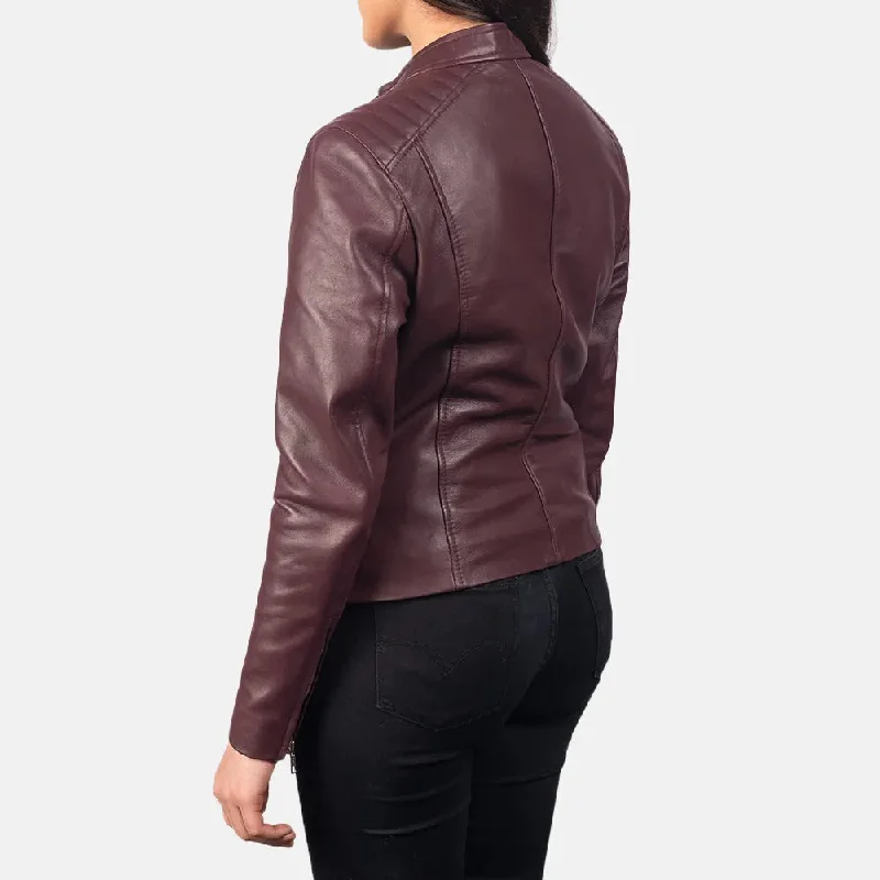 Women's Maroon Leather Jacket - Sheepskin Leather