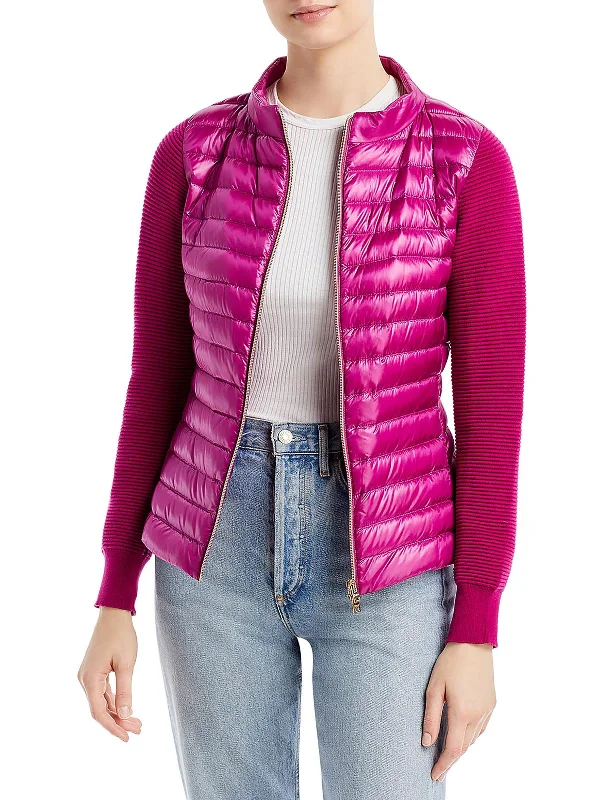 Womens Quilted Mixed Media Puffer Jacket