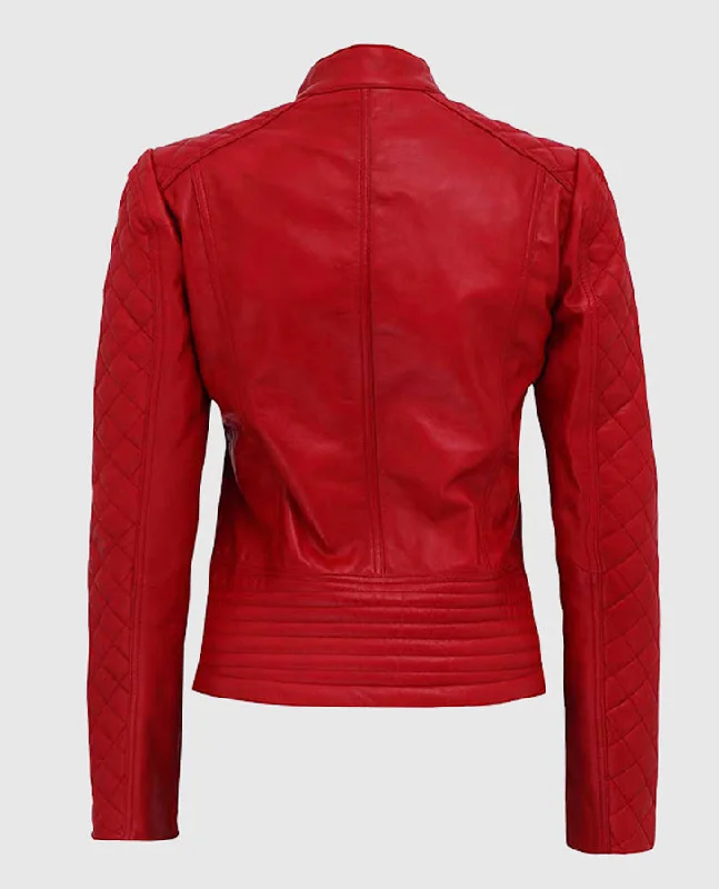 Women's Red Quilted Biker Leather Jacket