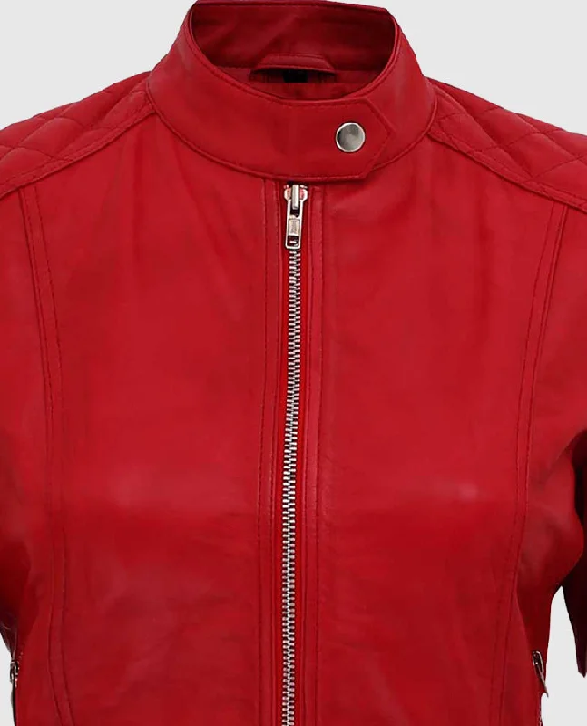 Women's Red Quilted Biker Leather Jacket