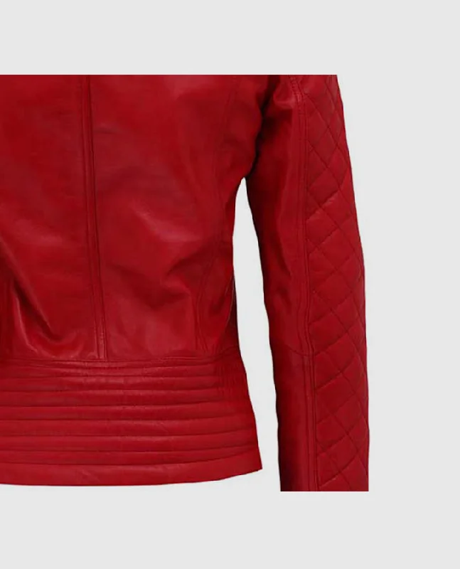 Women's Red Quilted Biker Leather Jacket