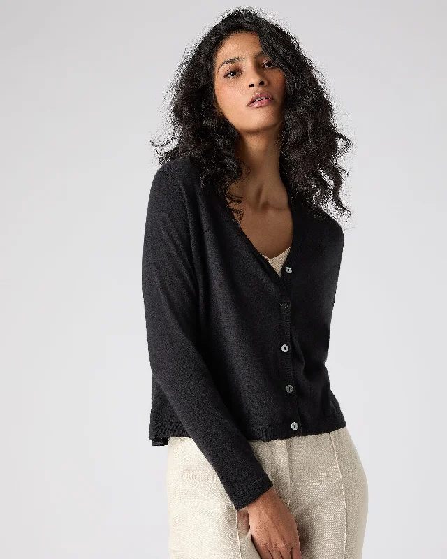 Women's Superfine Cashmere V Neck Cardigan Black