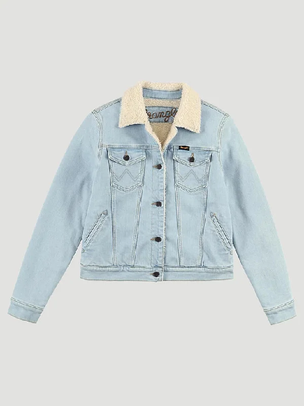 Women's Wrangler Retro® Sherpa Lined Western Denim Jacket in Bleached Denim