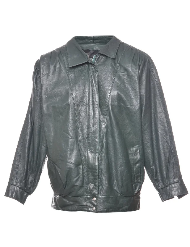 Zip Front Leather Jacket - M