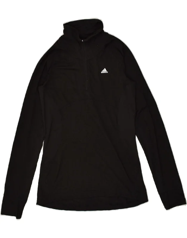 ADIDAS Womens Zip Neck Pullover Tracksuit Top UK 8/10 Small Black