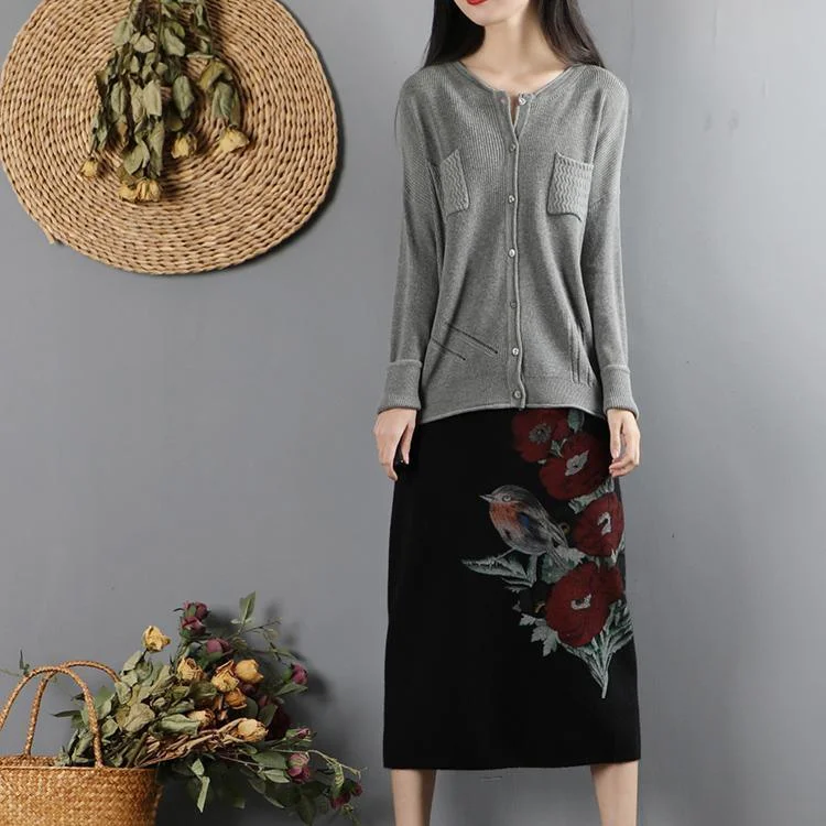 Aesthetic gray clothes trendy plus size o neck sweaters pockets