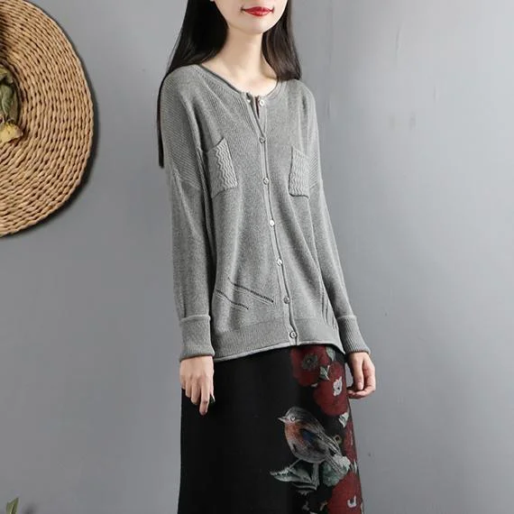 Aesthetic gray clothes trendy plus size o neck sweaters pockets