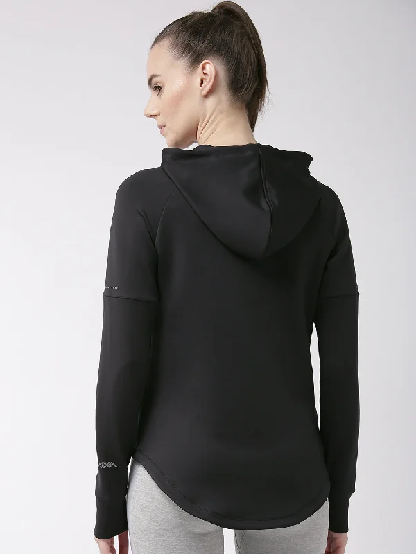 Alcis Women Black Solid Hooded Sweatshirt