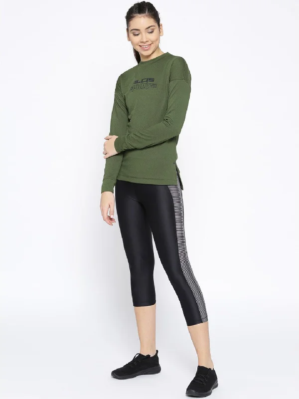 Alcis Women Olive Green Solid Sweatshirt