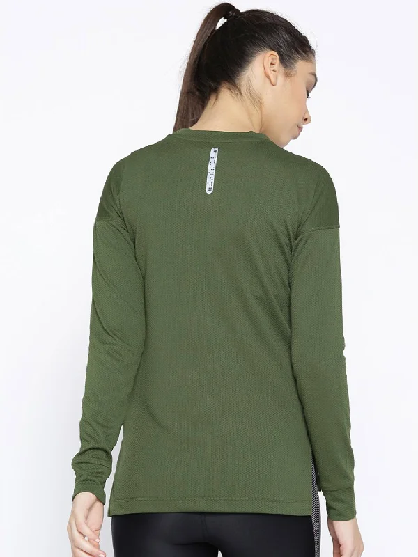 Alcis Women Olive Green Solid Sweatshirt