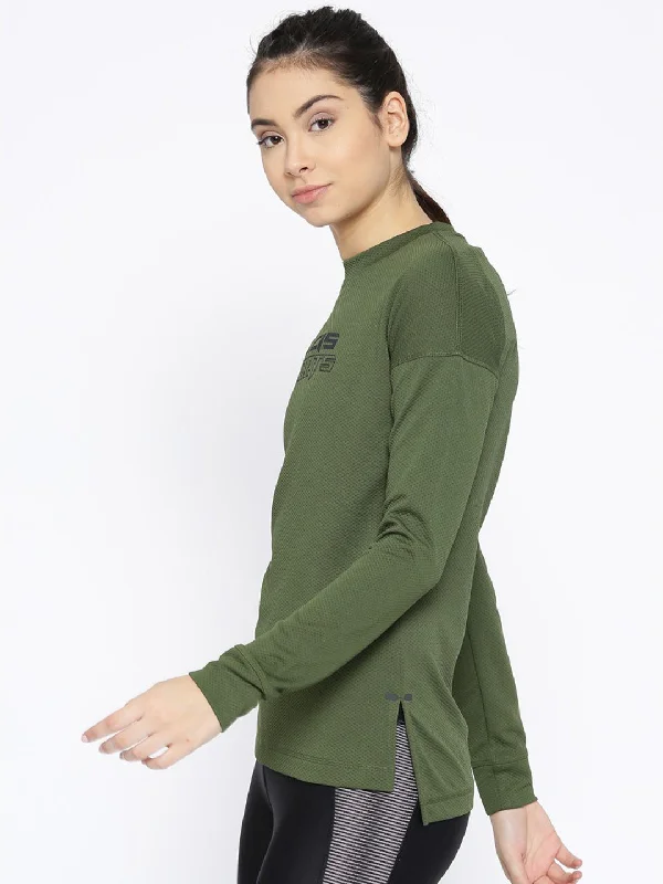 Alcis Women Olive Green Solid Sweatshirt