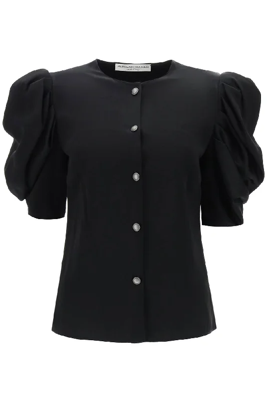 Alessandra rich envers satin blouse with bouffant sleeves FABX3616 F4202 BLACK