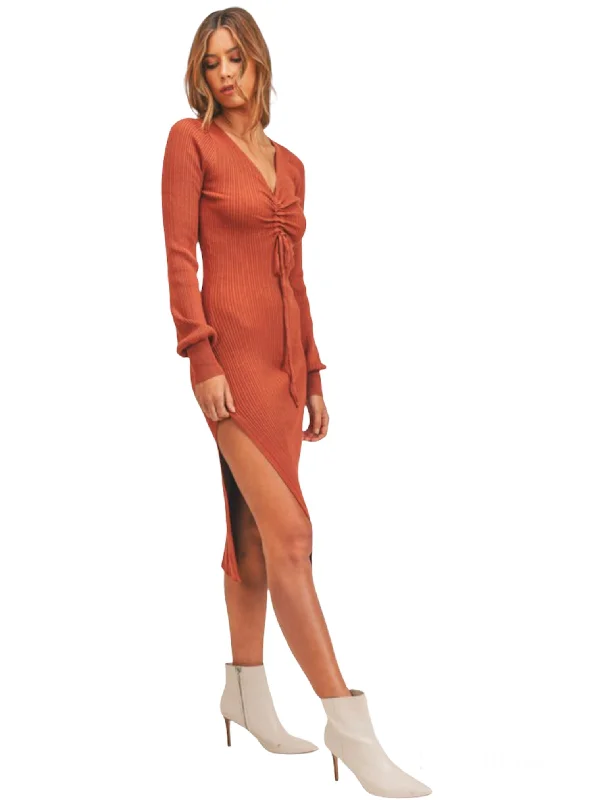 Fire Midi Long Sleeve Ribbed Sweater Dress