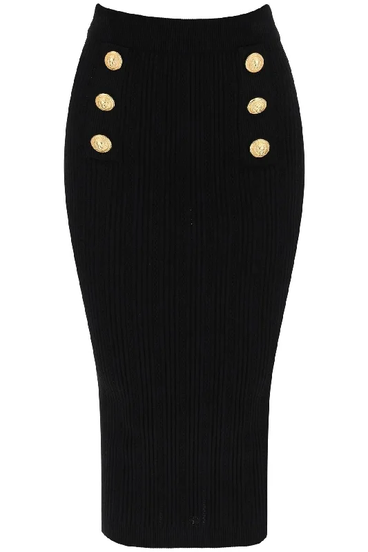 Balmain ""knitted midi skirt with embossed CF0LD023KF24 NOIR