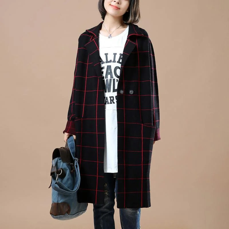 Black knitted sweater jackets plaid oversize cardigans