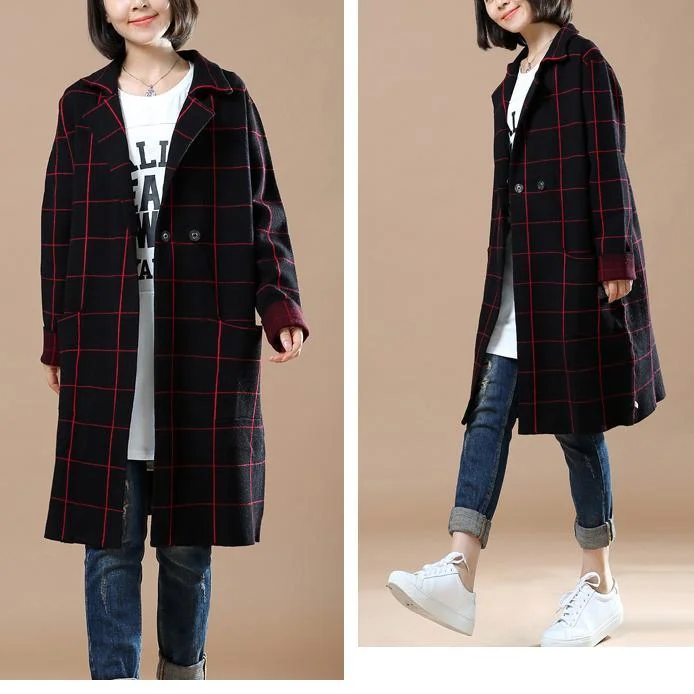 Black knitted sweater jackets plaid oversize cardigans