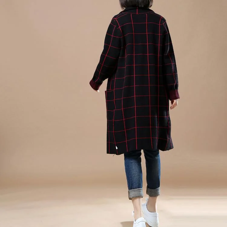 Black knitted sweater jackets plaid oversize cardigans