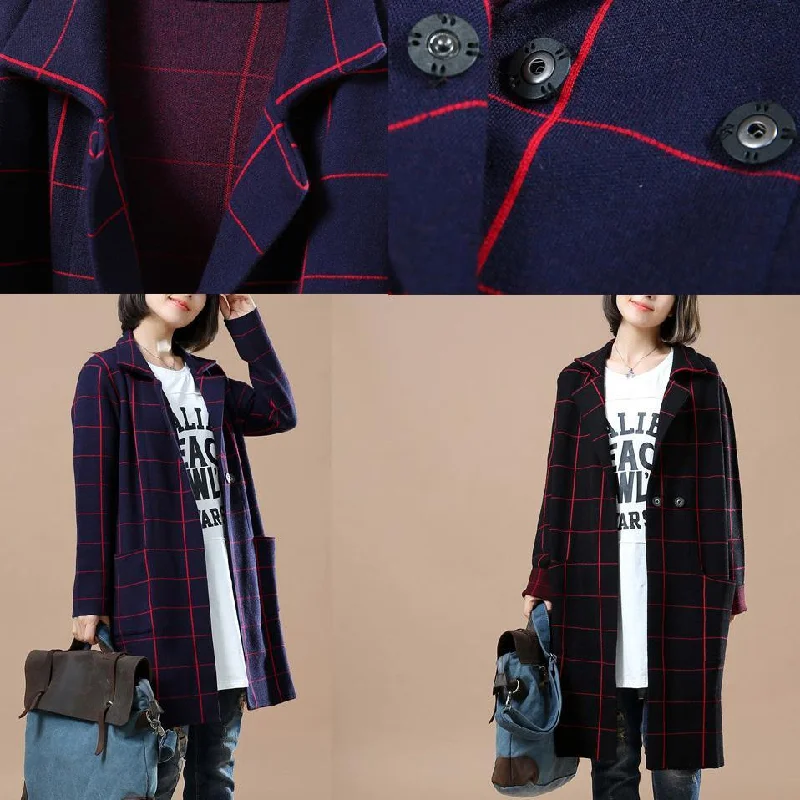 Black knitted sweater jackets plaid oversize cardigans