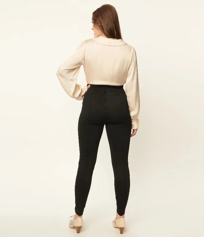 Black Pintuck High Waist Pants