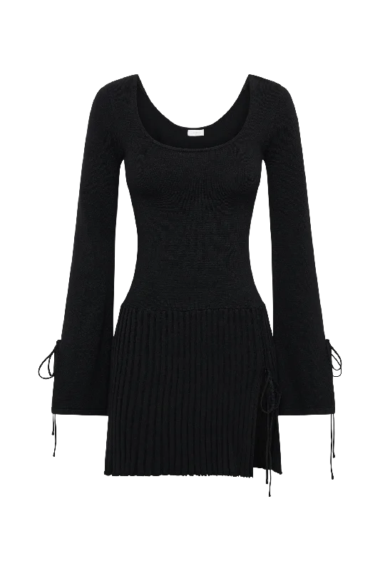 Britney Long Sleeve Knit Mini Dress - Black