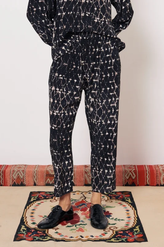 Silk Georgette Diamond Charcoal Fez Pant