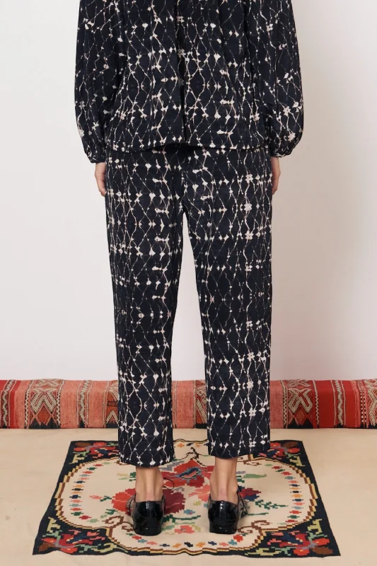 Silk Georgette Diamond Charcoal Fez Pant