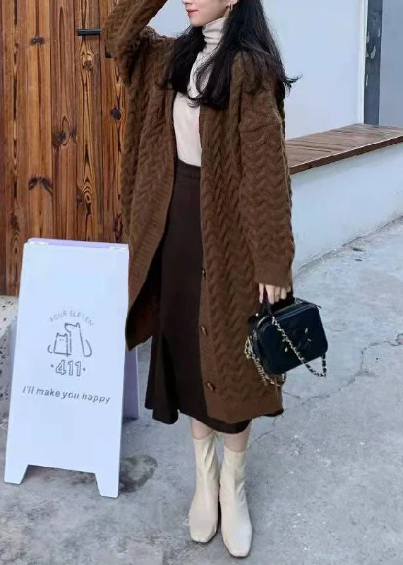 Chocolate cable knit women cardigans plus size sweater coats