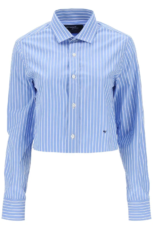 cropped striped poplin shirt HGSH006 BLUE WHITE