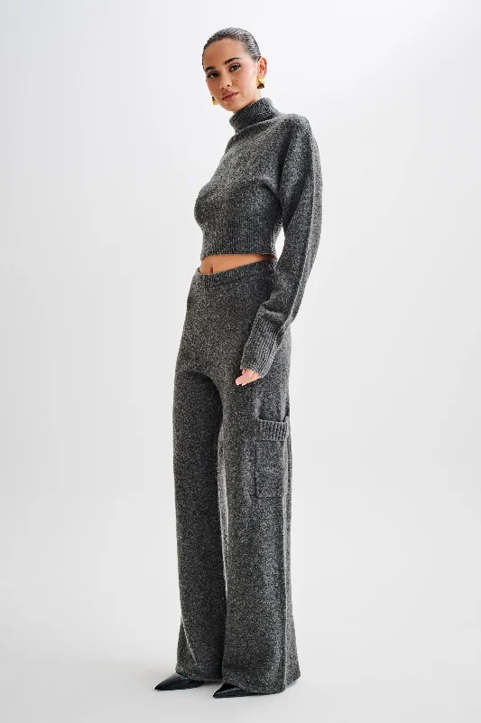 Darius Turtleneck Knit Crop Top - Charcoal