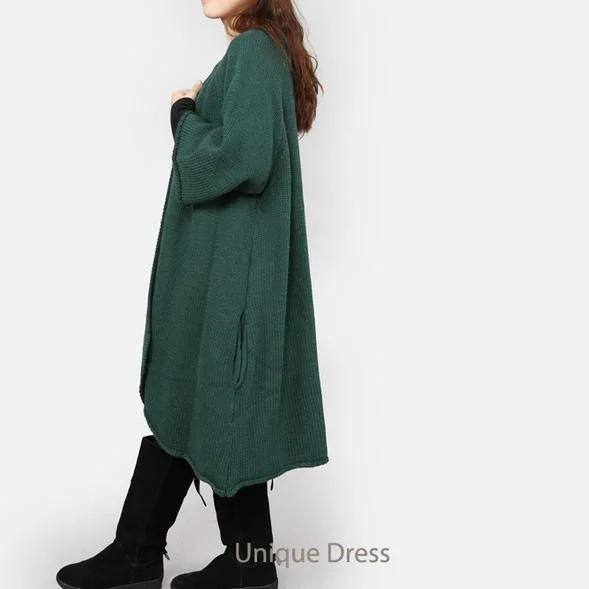 Dark green women knit cardigan coat