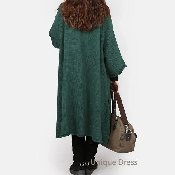 Dark green women knit cardigan coat