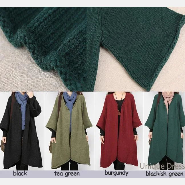 Dark green women knit cardigan coat