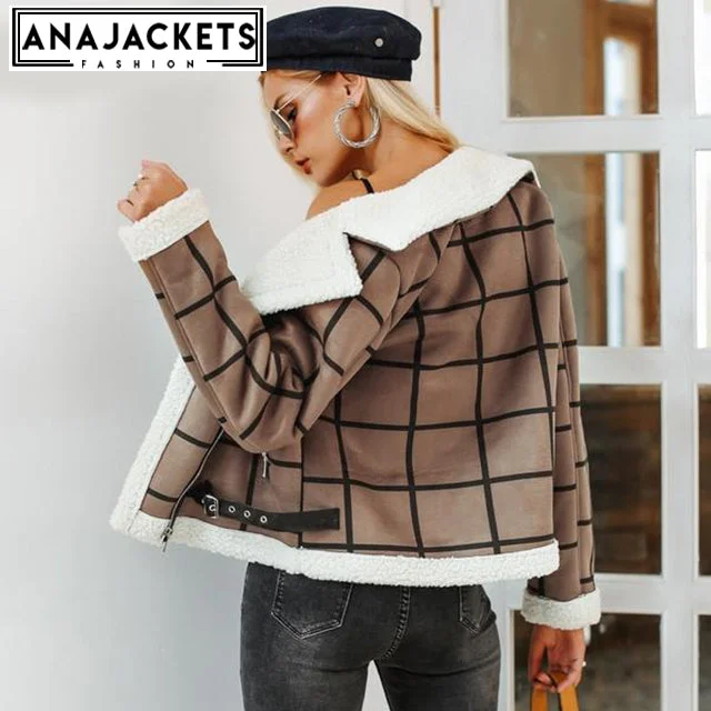 Fashion Plaid Faux fur Jacket