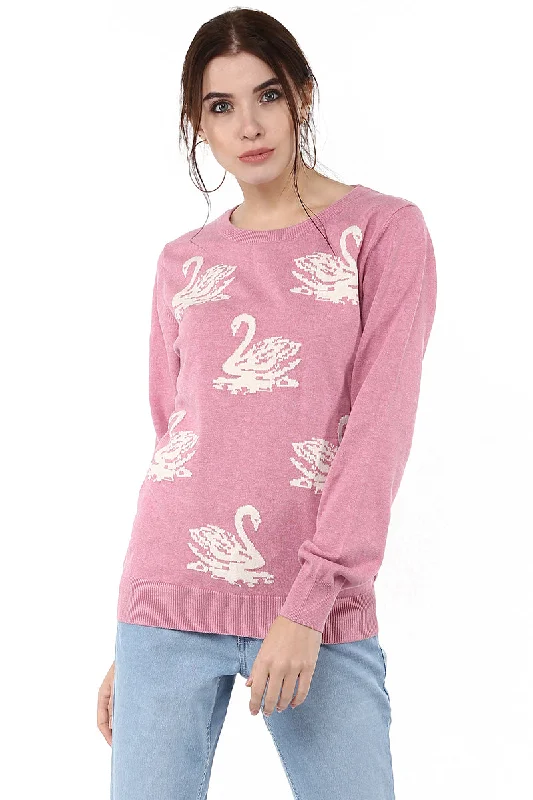 Swan Intarsia Round Neck Jumper