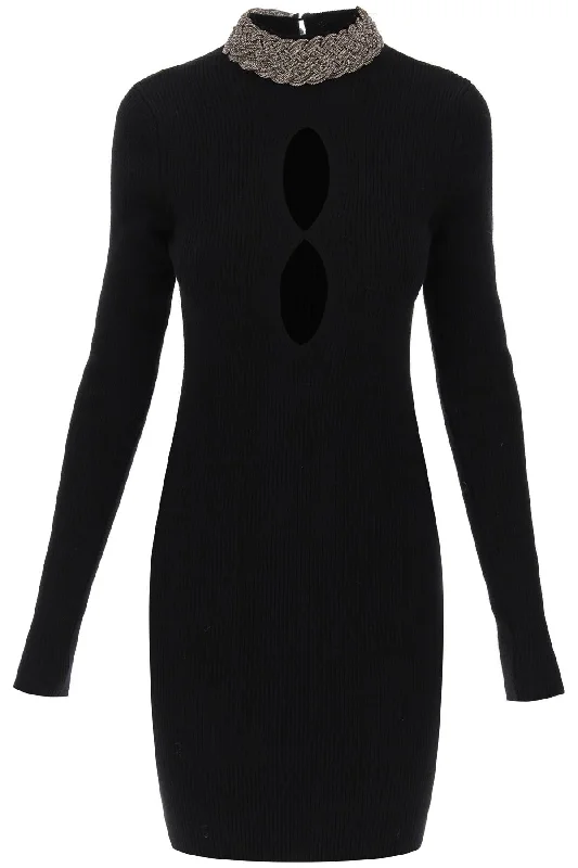 Giuseppe di morabito knitted mini dress with jewel collar 272KN276 BLACK