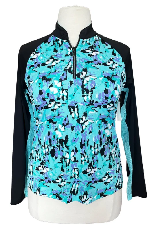 Greg Norman Green & Black Butterfly Pattern Golf Pullover Size L MSp$80